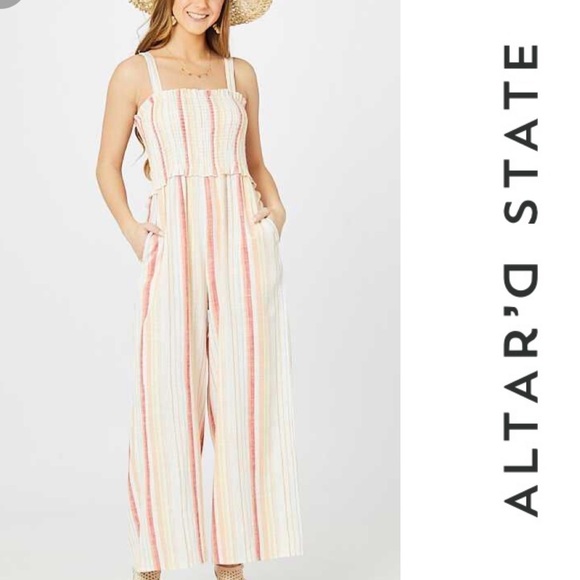 Altar'd State Pants - Altar’d State Linen Stripe Gabrielle Jumpsuit S